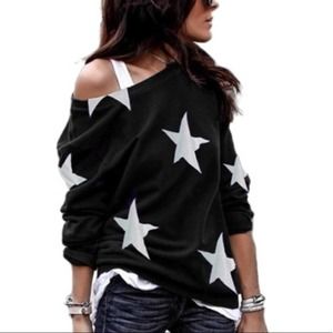 Star Round Neck Black Top